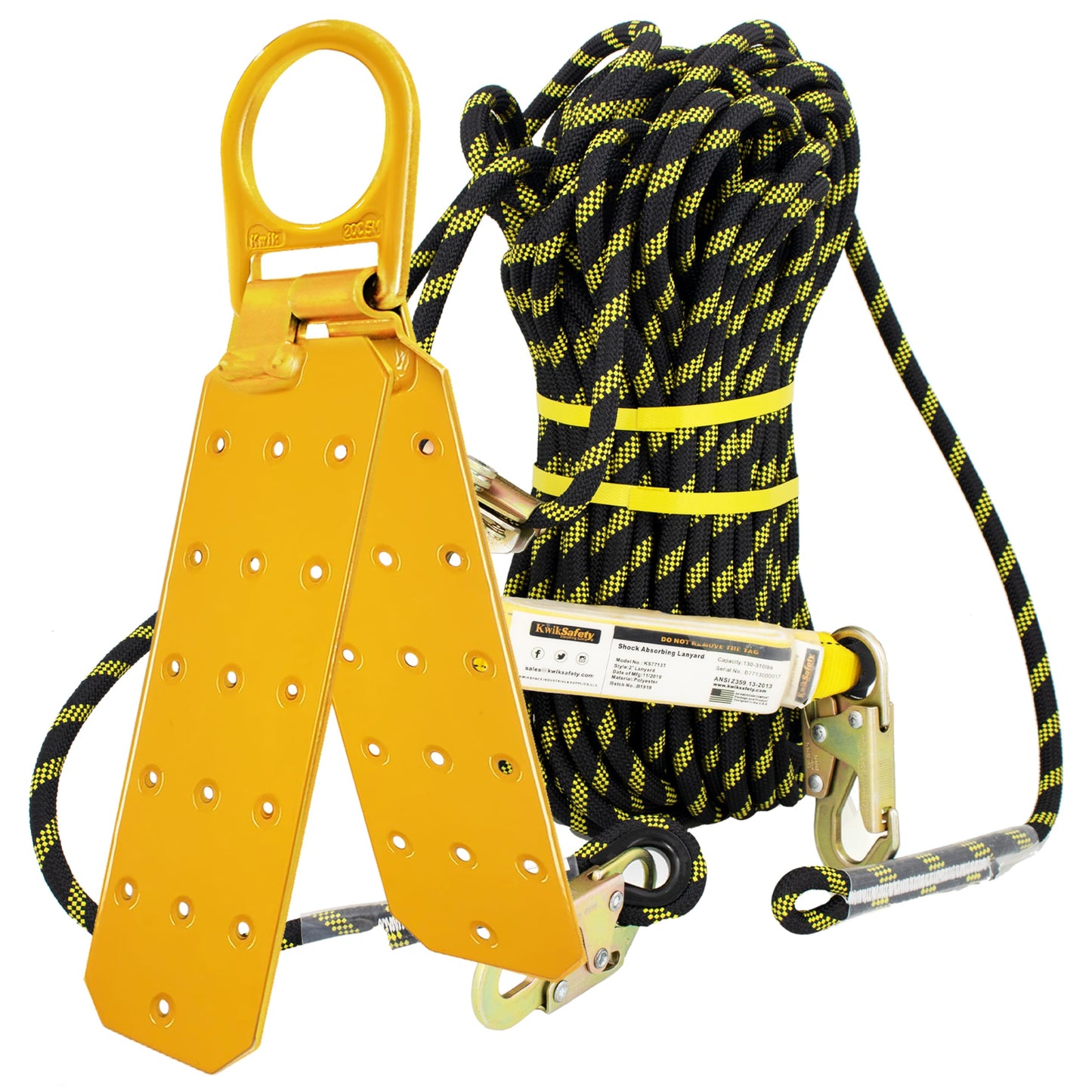 KwikSafety - Charlotte, NC - GATOR [COMBO] Temporary Reusable Roof Anchor + 50’ Vertical Lifeline Rope Assembly ANSI Tested OSHA Compliant PPE Fall Protection System D Ring Fall Arrest Equipment