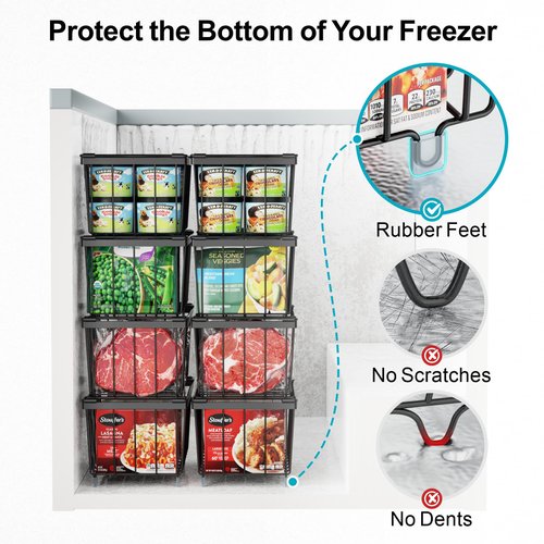 iSPECLE Deep Freezer Organizer Bins, 8 Pack Chest Freezer Baskets for 7 Cu.Ft, Stackable Wire Chest Freezer Organizer Bins for Small Food, Strong Metal with Handles for Meat and Veggies, Black
