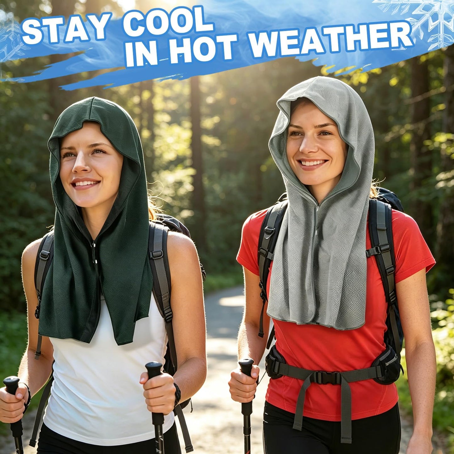 Acostop 4 Pcs Cooling Hoodie Towels for Neck and Face - Absorbent & Quick-Dry Cooling Towel with Anti-Slip Snaps, Evaporative Cool & UPF 50 Sun Protection Wraps in Hot Weather Outdoor Sports