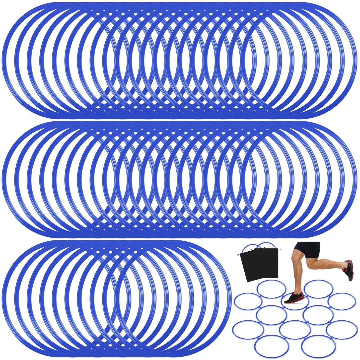 Shappy 50 Pcs Agility Rings with Storage Bags 15 Inch Agility Exercise Rings Training Hoops Plastic Speed Jumping Hoops for Gymnastics Sports Soccer Football Practice Games(Blue)