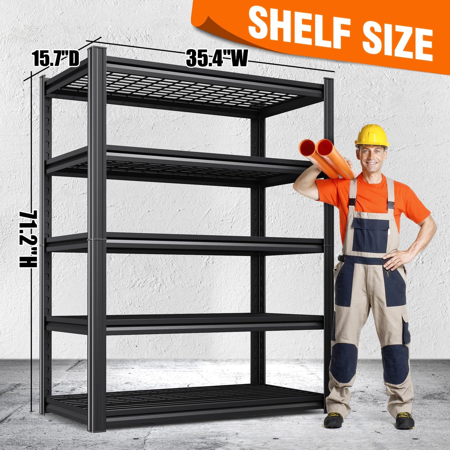 Storage Shelves, 2500lbs Garage Shelving,Adjustable Heavy Duty Shelving Unit,5T Tall Garage Shelves，Metal Standing Shelf Units,Utility Rack For Kitchen Warehouse Industrial Basement 71.2*35.4*15.7