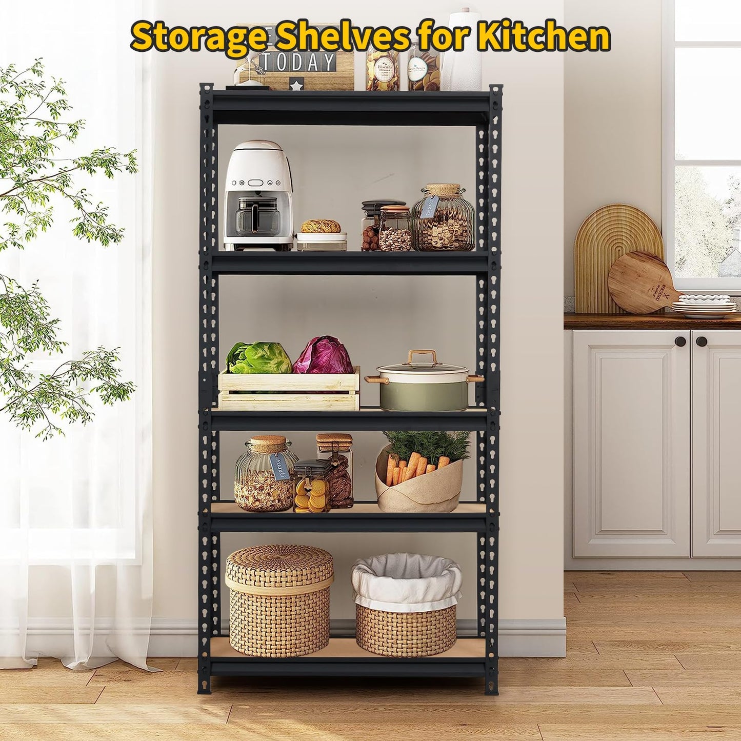 MilleLoom 48 in l x 18 in w x 72 in h 5-Tier Heavy Duty Storage Shelving Unit, 2500 LBS Capacity, Adjustable Metal Rack for Garage, Kitchen Pantry, Basement Organization