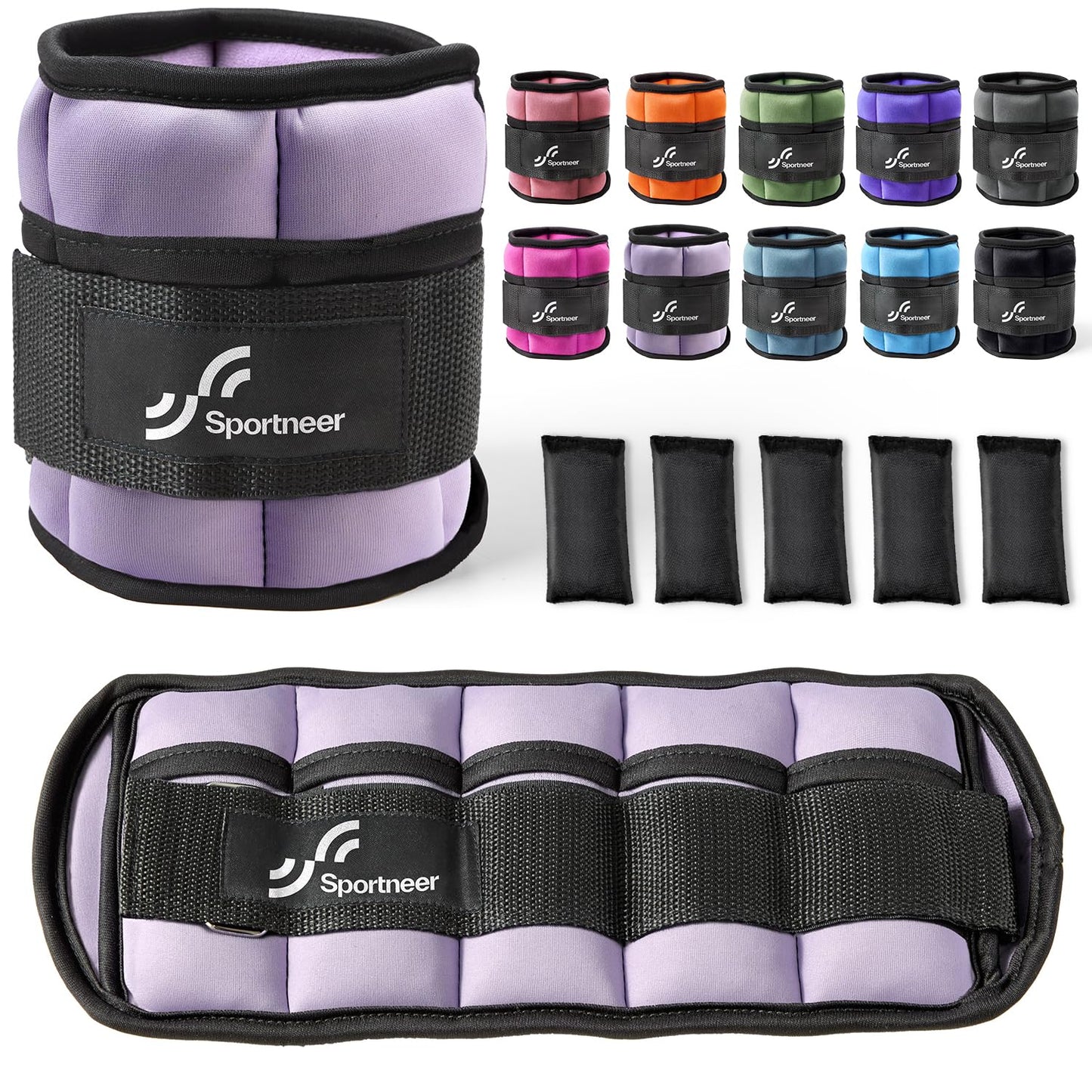 Sportneer Adjustable Ankle Weights Set - 1 Pair (2-10 lbs) Removable Sandbags for Women & Men, Comfortable Neoprene Leg Weights for Walking, Running, Pilates, Yoga, Home Workout & Physical Therapy