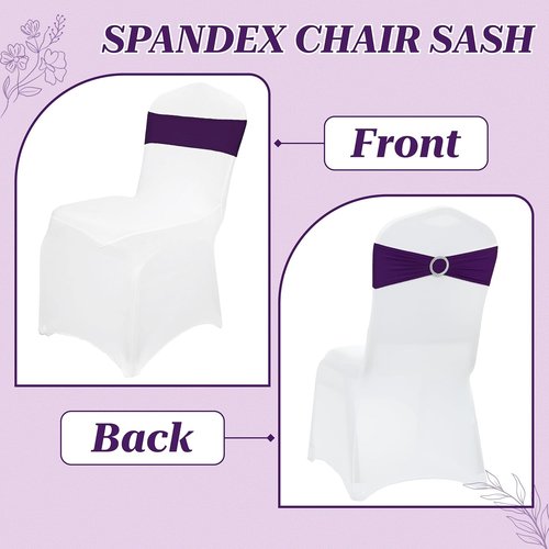 MDS Spandex Chair Sashes - Universal Fit Elastic Stretch Bands with Slider Bow - 250 Pack, Purple
