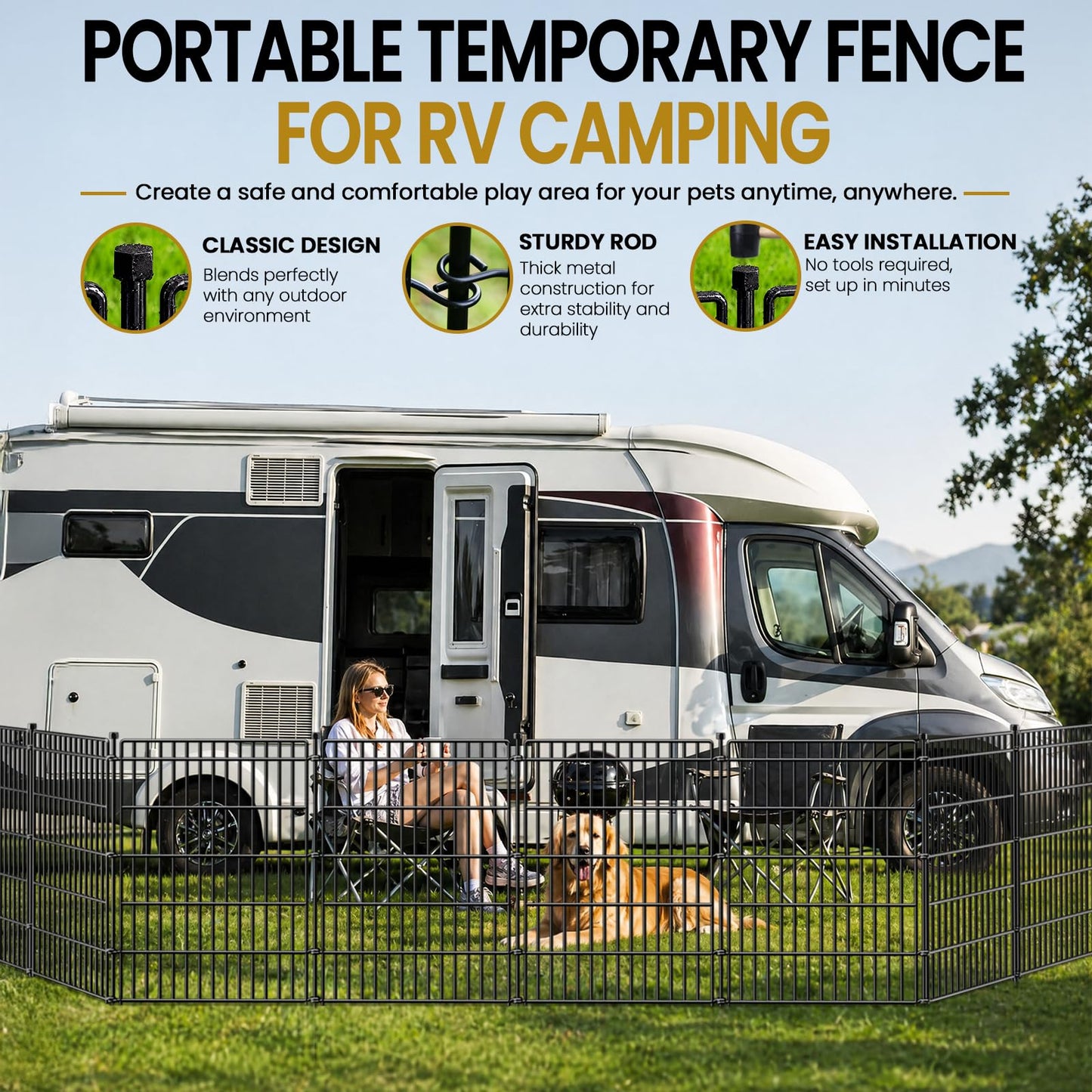 8 Panels No Dig Garden Fence Animal Barrier, 48in(H) × 21ft(L) Decorative Metal Outdoor Dog Fence, Rustproof Pet Fencing for Yard, Patio, Flower Bed -Temporary Fencing| Easy to Install