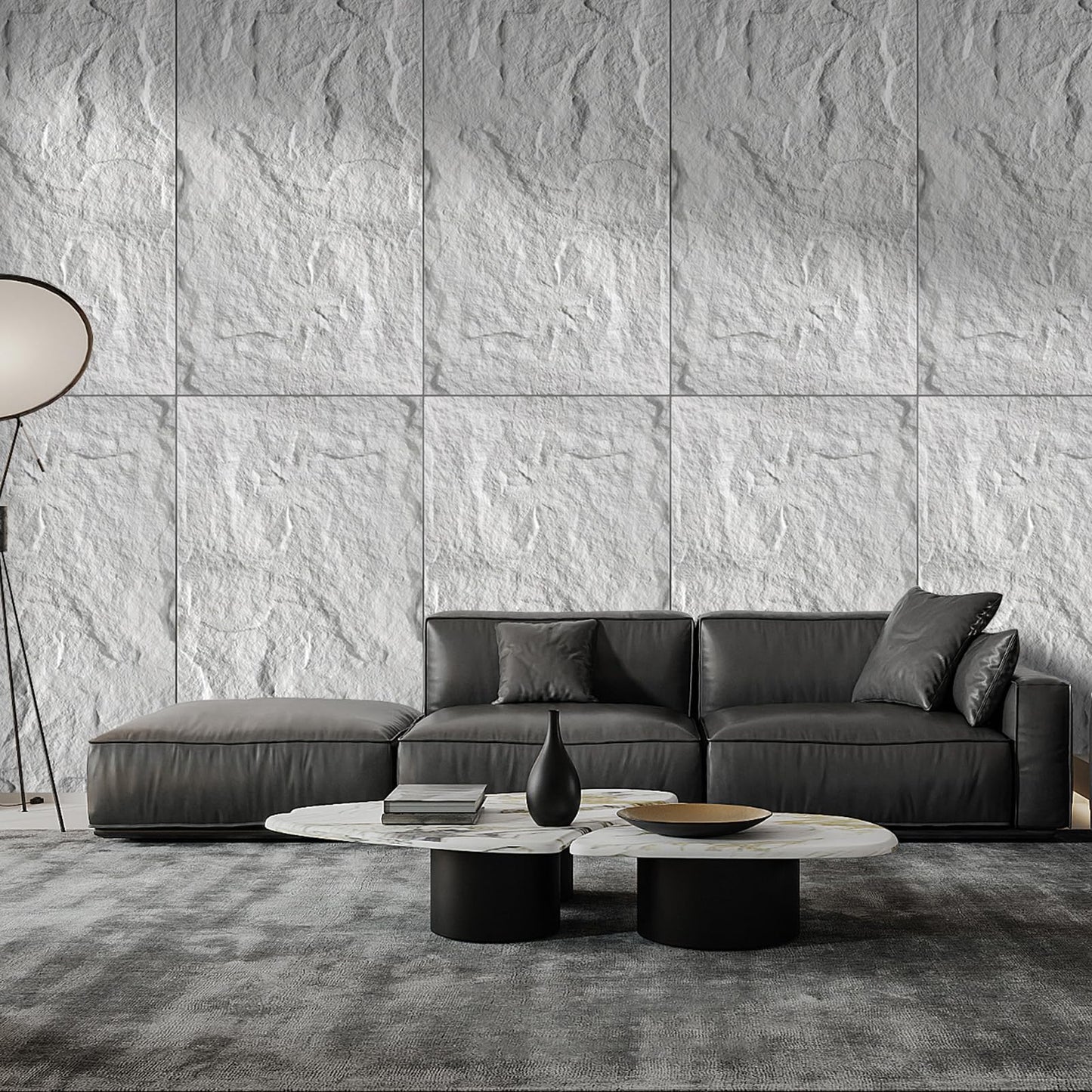 VESLARA 4 PCS Faux Stone Wall Panel 43.3’’ x 23.6’’ PU Wainscoting Panel with Lava Stone Design 3D Wall Panel for Interior Wall Decor Bedroom Living Room Office White