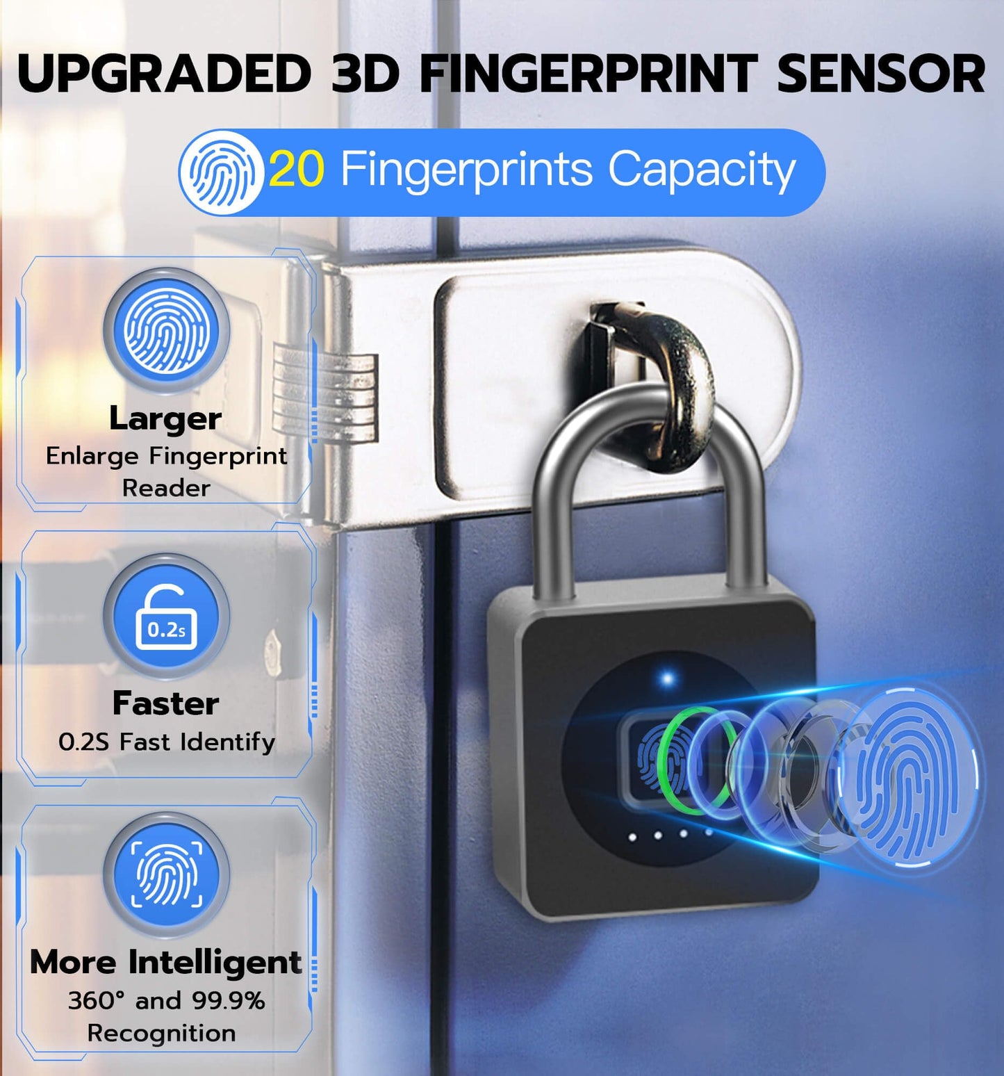 eLinkSmart Fingerprint Gym Locker Lock, Keyless Biometric Padlock, Weatherproof Electronic Digital Bluetooth App Smart Combination Pad Lock for Outdoor Fence Gate Storage Unit Pool Shed - Black