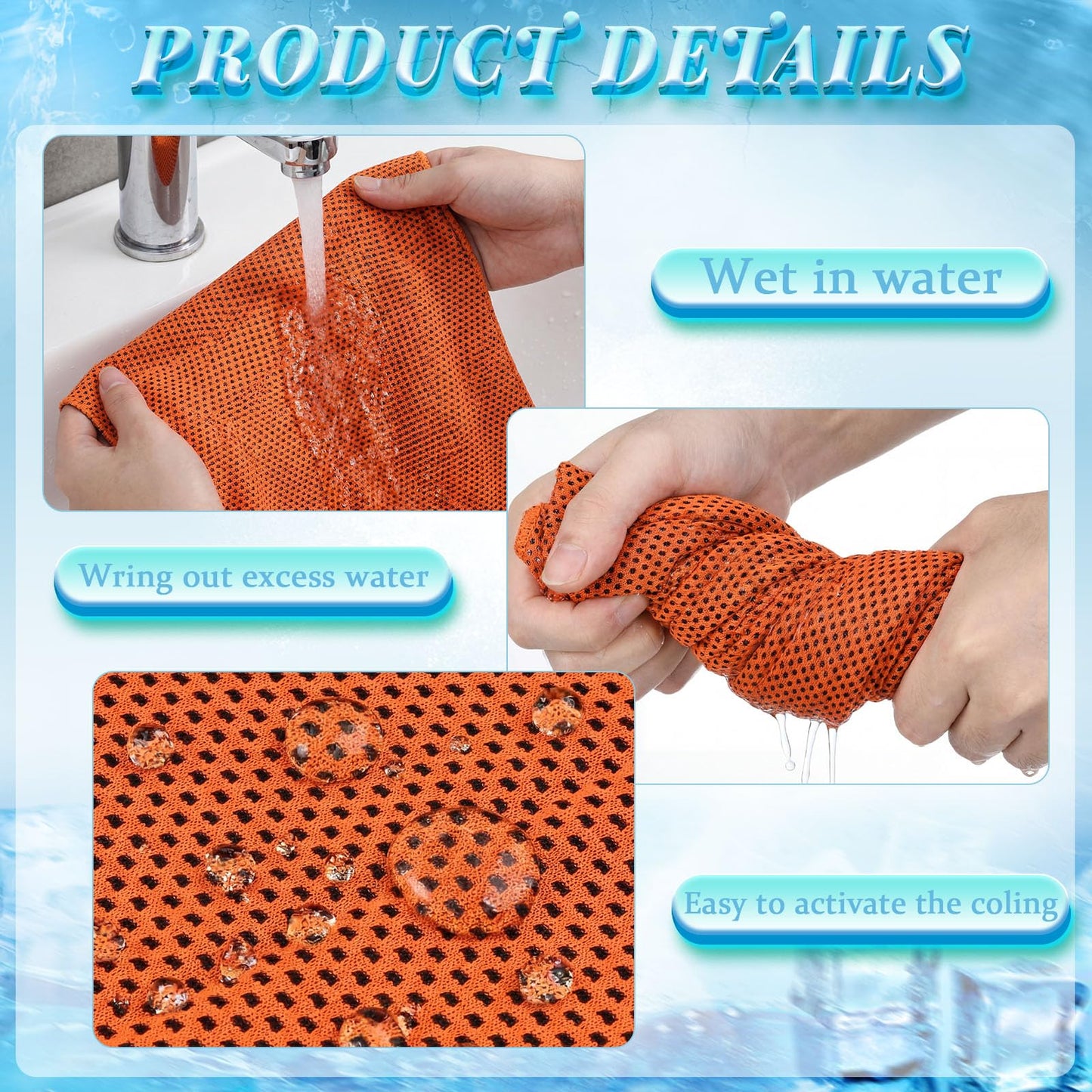 Honoson 20 Pcs Cooling Towels for Neck and Face, 47"x12" Sports Breathable Ice Towels Microfiber Chilly Sweat Rags with Portable Bottle for Gym Golf Athletes Yoga Workout Hot Weather (Orange)