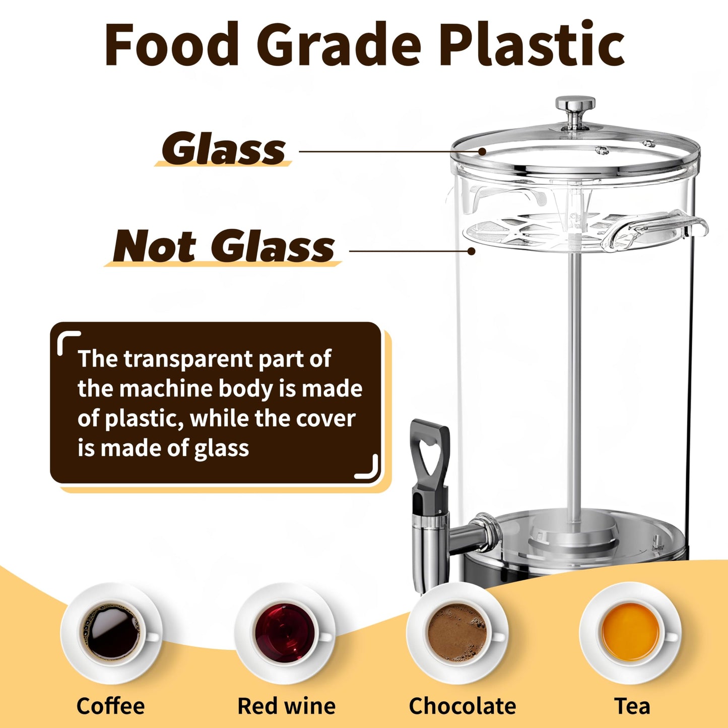 GKFF Commercial Coffee Urn Hot Beverage Dispenser Coffee Maker, Food-grade Plastic 26 L 170 Cups, Hot Chocolate Machine, Electric Percolator for Catering Hot Water for Hot Cocoa, Drink, Tea, Juice