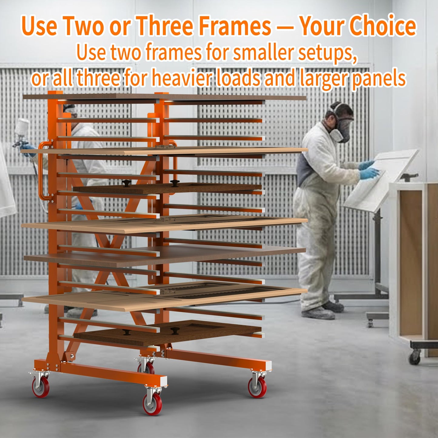 Vazcor Paint Drying Rack for Cabinet Doors, 15-Level Heavy Duty Rolling Paint Rack, Expandable Woodworking Drying Rack for Trim & Panels, Reinforced 2.0mm Steel Frame with 5" Casters