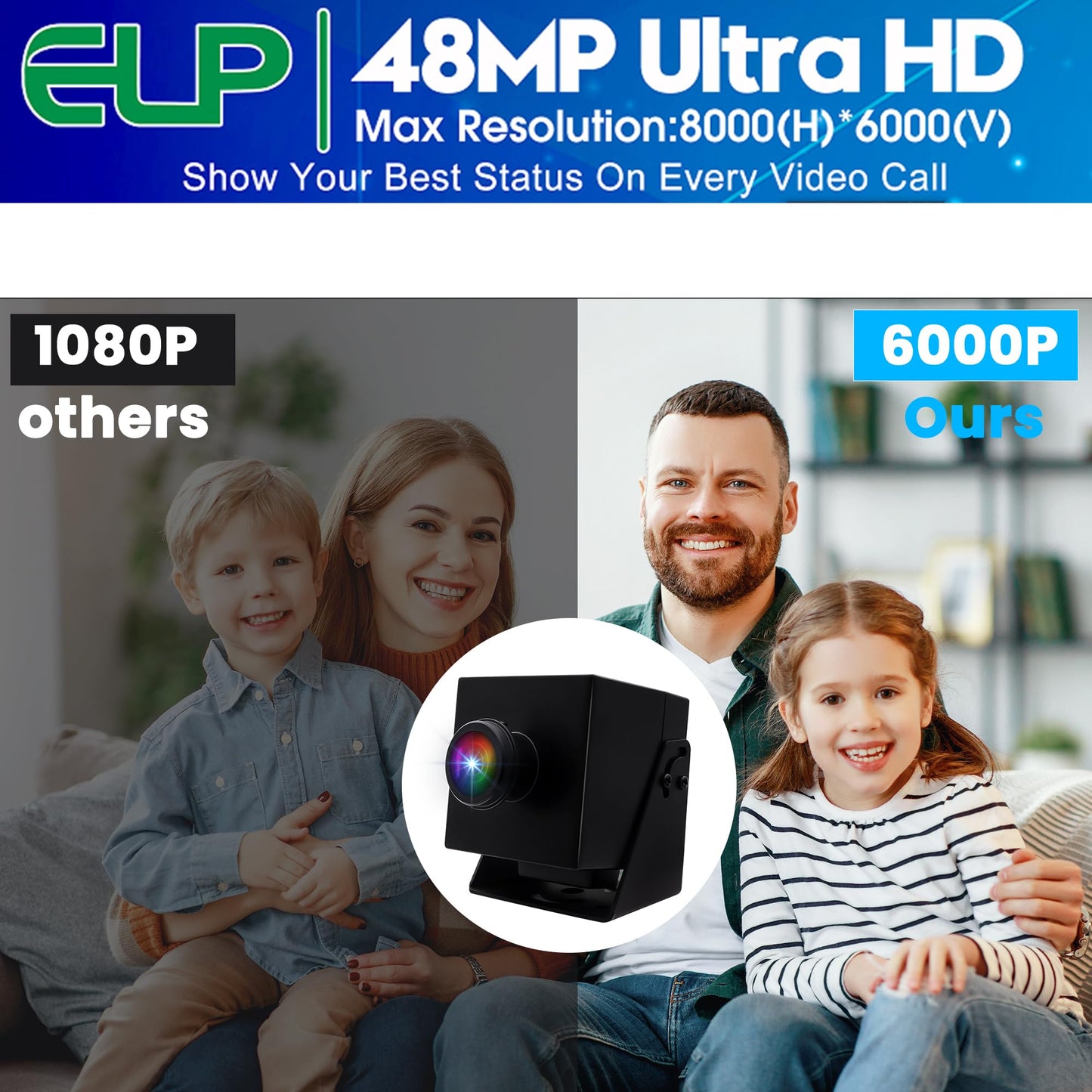 ELP 48MP USB Fisheye Webcam for Computer & Laser Engraver - 6000P USB Security Camera for Raspberry Pi (1.56mm Fisheye Lens, 200)