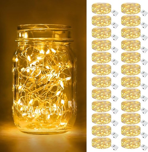 Btfarm 24 Pack Fairy Lights - Battery Operated 3 Modes, 7ft 20 LED Waterproof Twinkle Lights | Warm White for Christmas & Weddings
