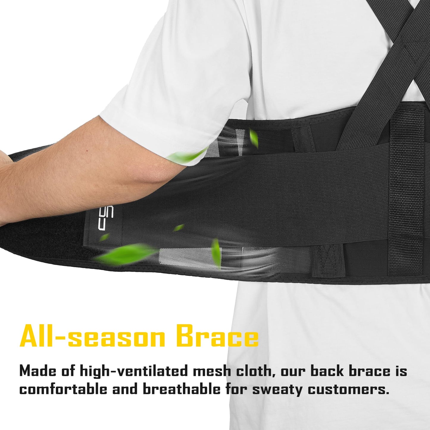 COOLJOB Expert Back Brace for Lower Back Pain Relief, Powerful Lumbar Support with 3D Foam Pad and Elastic Shoulder Strap, Breathable Adjustable Support Belt for Men Women, Black, XL for Waist 48-58"