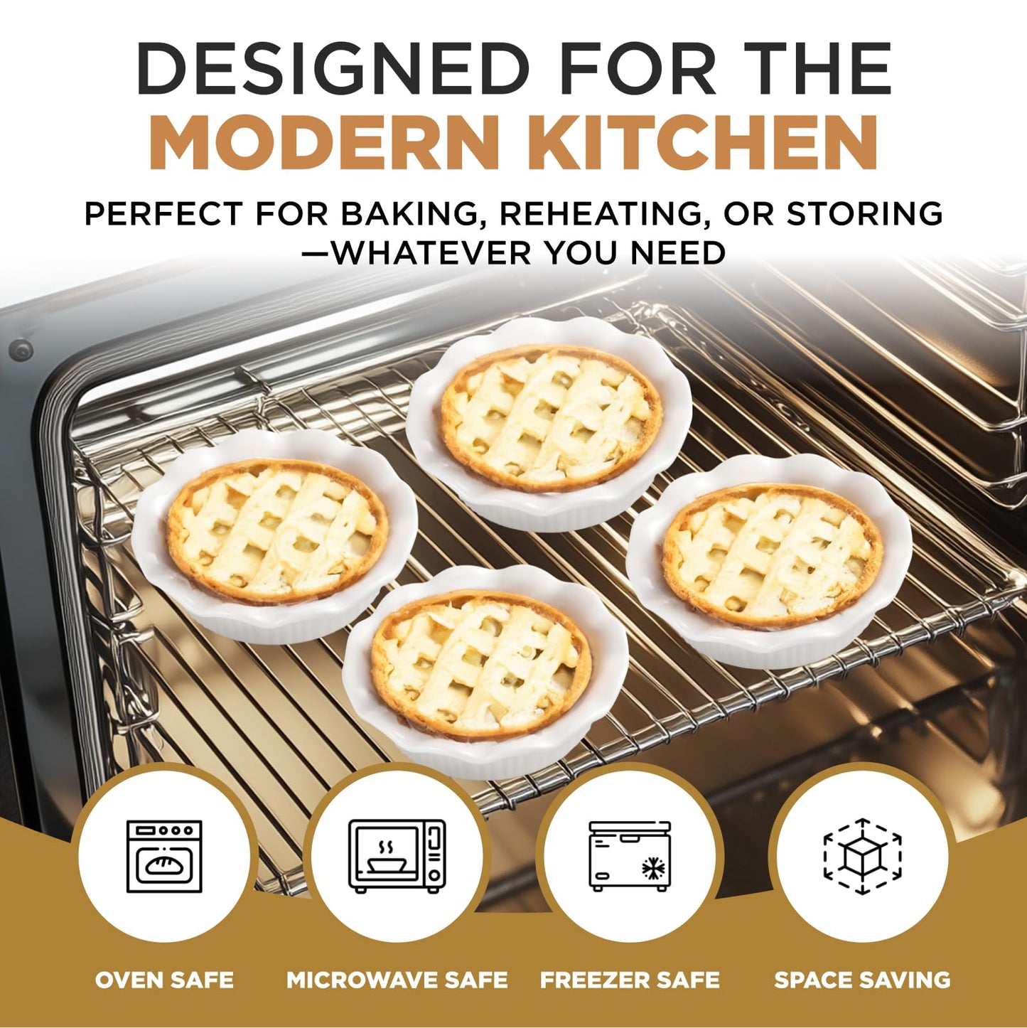 Aunt Shannon's Kitchen White Ceramic Mini Pie Pans - Set of 4 - Small 5.5 Inch Pie Pans with Classic Fluted Rims - Individual Pot Pie Pans for Pot Pies, Quiches, Puddings - Pot Pie Baking Dishes