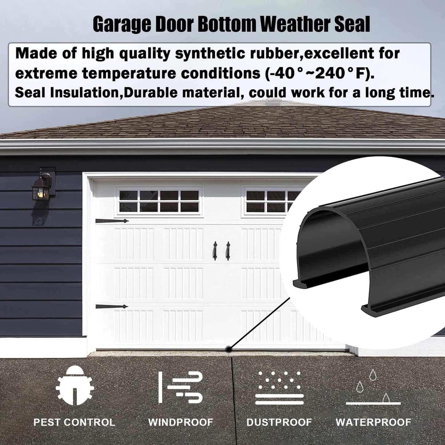 T Ends Weatherproofing Garage Door Seals Fits U-Bottom Garage Door Bottom Weather Seal,5/16" T Ends,3 1/4" Width, Replacement 16' Wide Garage Doors