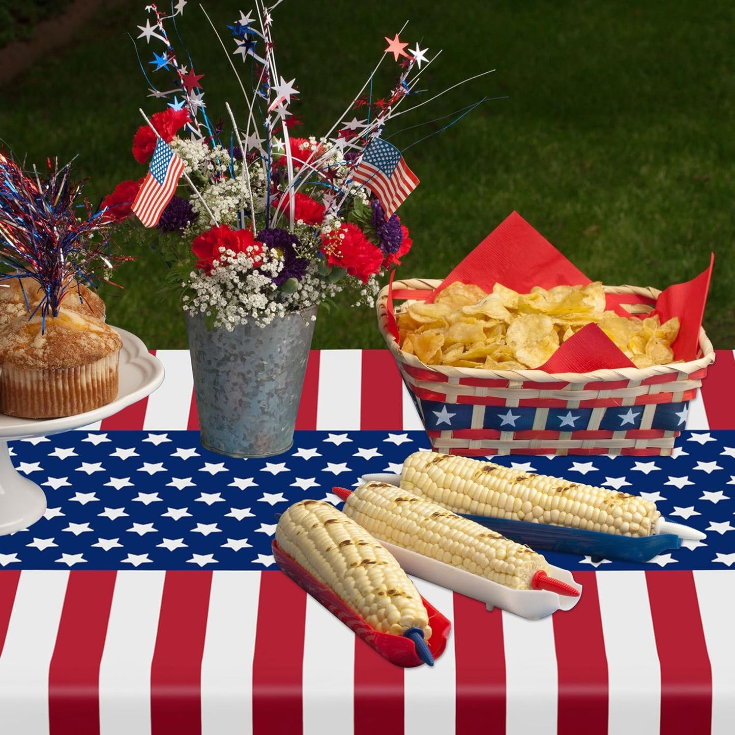 Regine Switzerland 4th of July Tablecloths - 108" x 54" Rectangular Red, White & Blue Design for Patriotic Celebrations