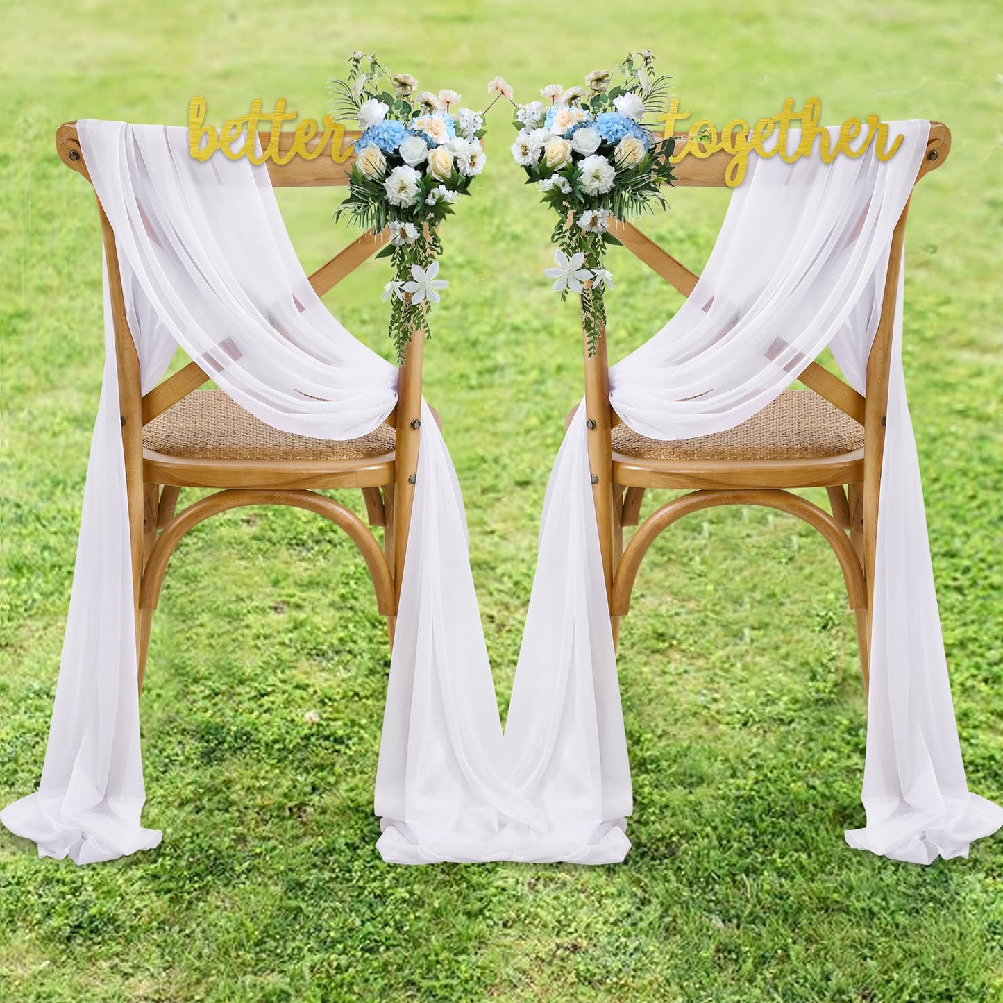 PakiInno White Chair Sashes 50 PCS Tulle Chair Cover 8ft Loing Wedding Banquet Decorations for Aisle Back and Side of Chair Sheer Drapes Fabric