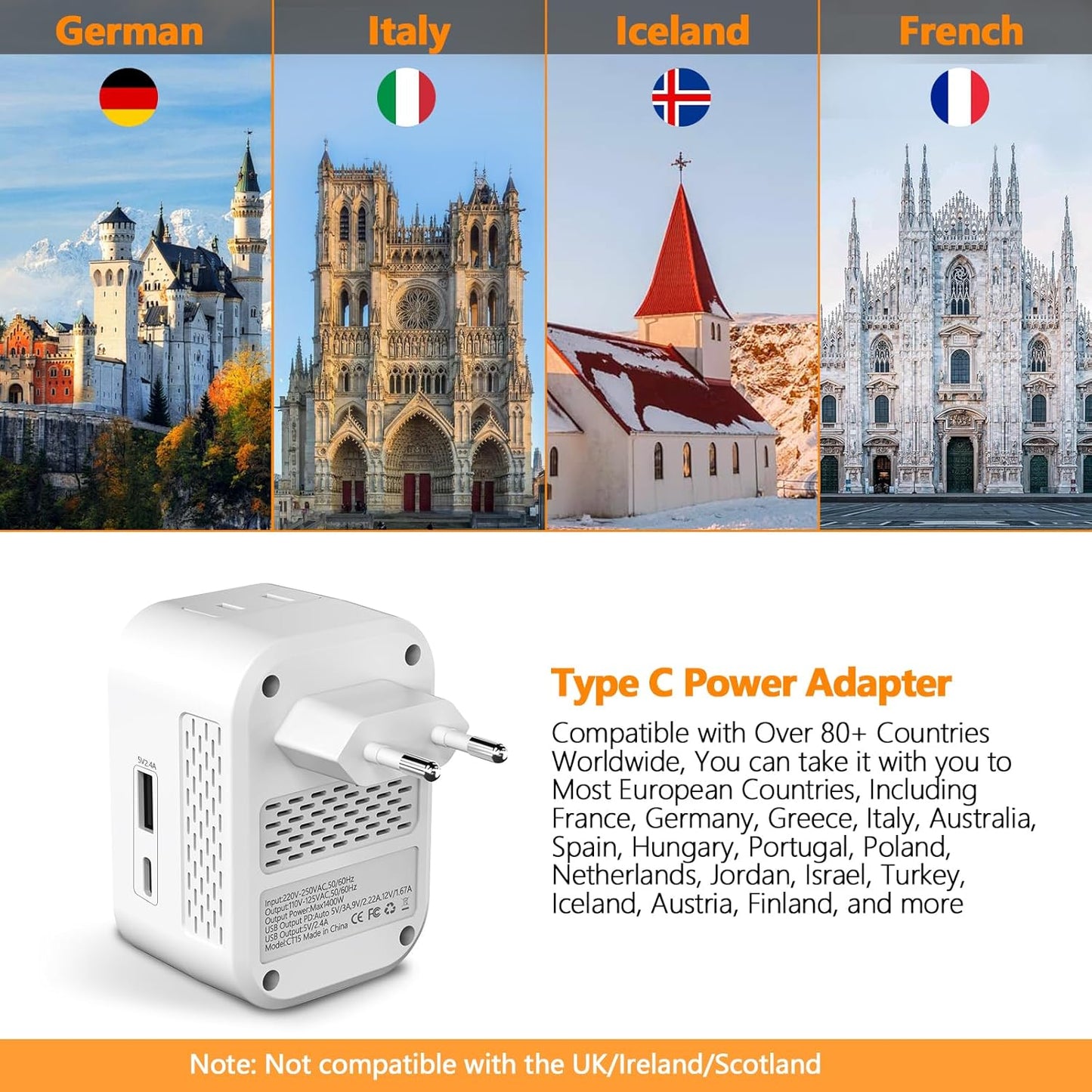 Shayangyoung 220V 110V Adapter,20W 2 2 to Voltage Converter US to Europe International Universal Travel PD with USB A