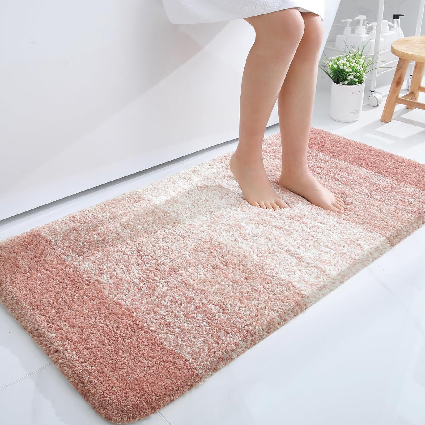 OLANLY Bathroom Runner Rug - Extra Soft Microfiber Mat, Quick Dry & Washable, 47x24 Inches, Peach