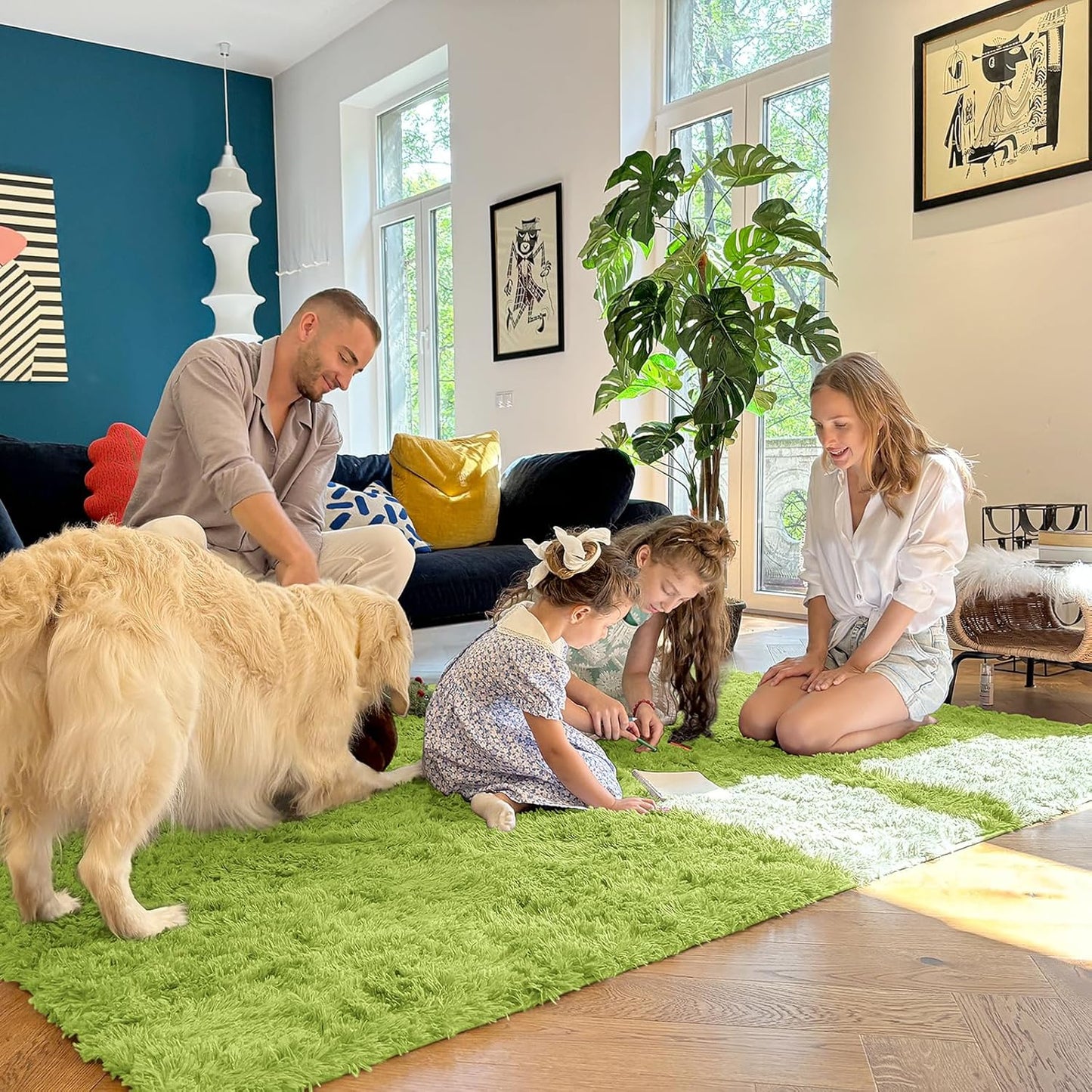 OLANLY Large Area Rug - Soft Fluffy Shaggy Carpet for Living Room & Bedroom | 8x10 Grass Green