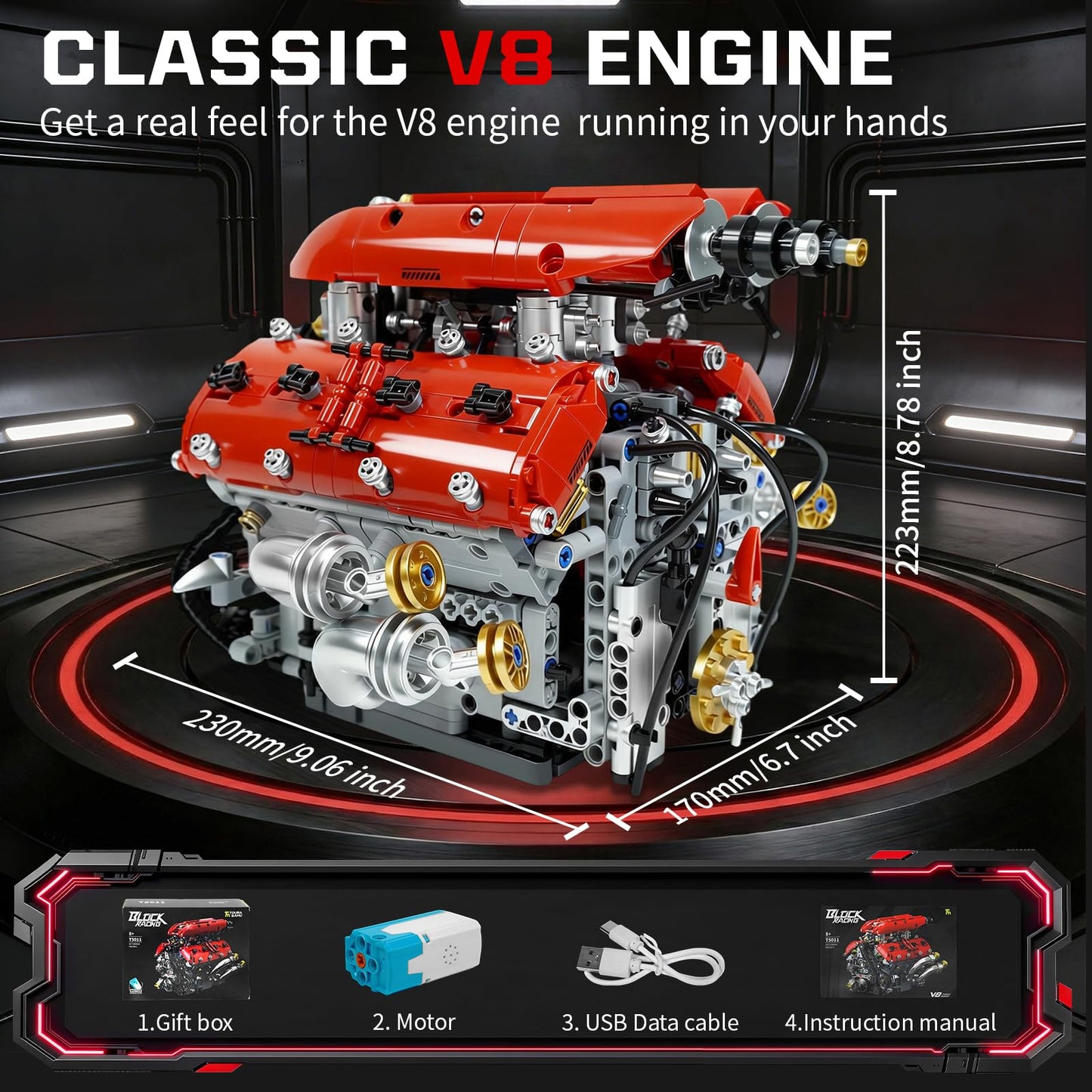 NEXTJOY V8 Engine Model Kit, Build Your Own Visible Car Motor, Advanced STEM Mechanical Building Block Set for Adults, Collectible Engine Model for Display, Desk Decor & Gift to Car Lovers