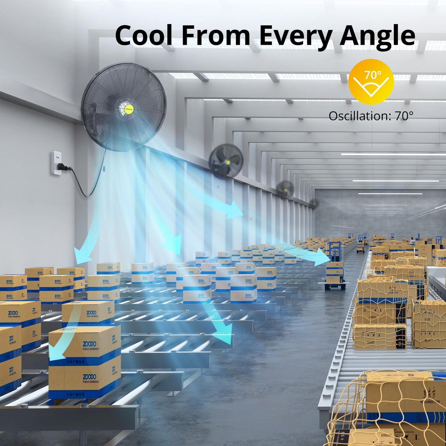 VAGKRI 20 Inch High Velocity Industrial Wall Mount Fan, 3 Speeds, 5300CFM, Wall Fan for Home, Office, Patio, Garage, Factory, Warehouse and Greenhouse