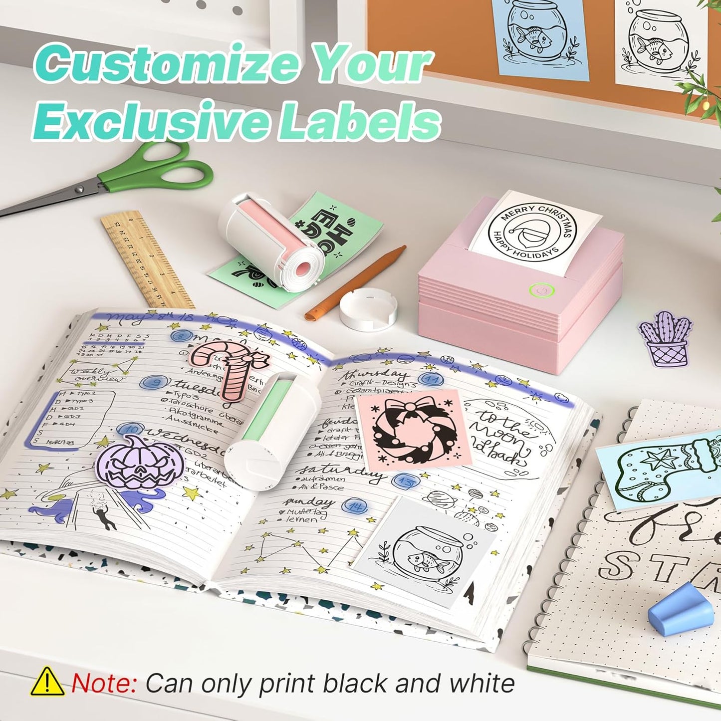 TYPONOS PM290 3 1 Pack Sticker Printer, Mini Printer, Bluetooth Sticker Maker Machine with Rolls Paper, Smart AI APP