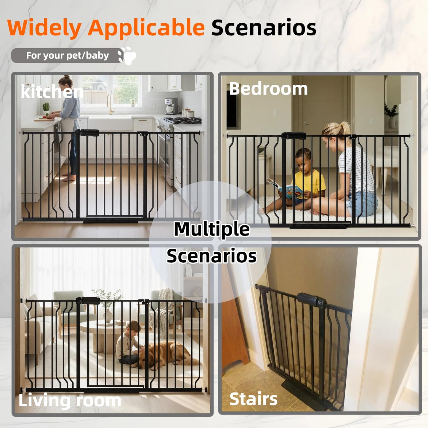 TSAYAWA 62.2"-71.65" Extra Wide Auto Closing Baby Safety Gate for Stairs & Doorways, Pressure Mounted No Drill Pet Gate with Walk-Through Door - Heavy Duty Childproof Gate for Toddlers, Kids, Dogs