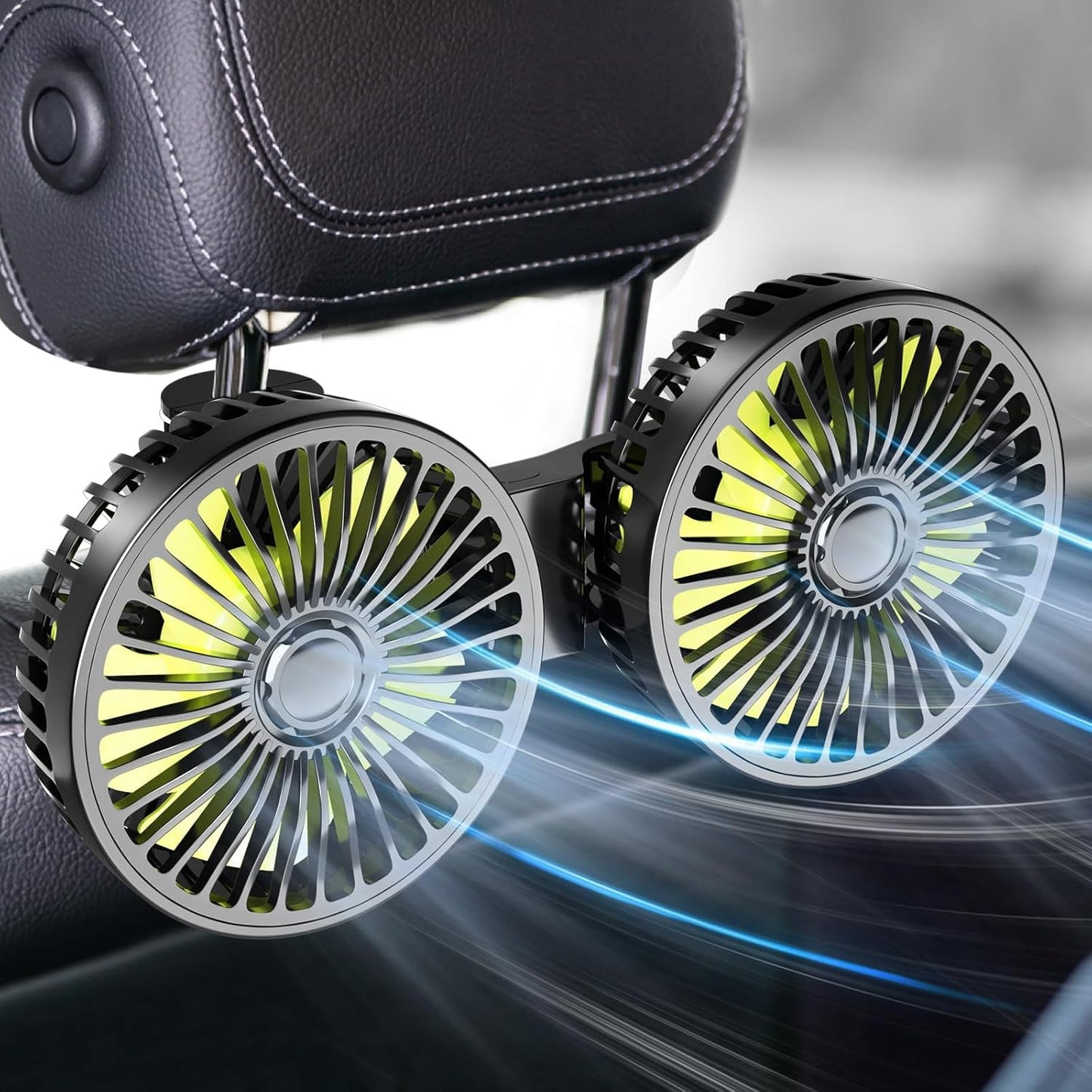 360 Dealswin Car Fan for Backseat kids, Dual Head USB Car Seat Fans, Rotatable Strong Wind Rear Headrest CarFan