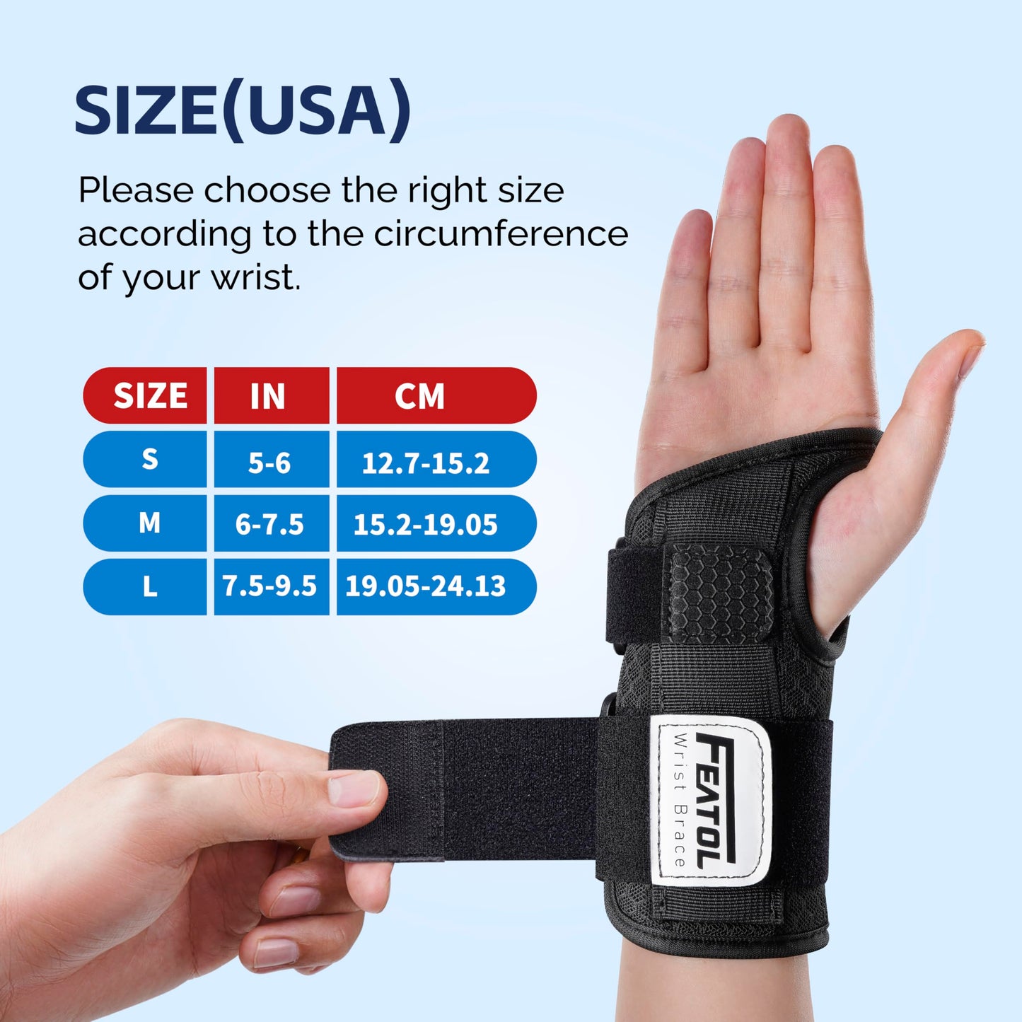 FEATOL 2 Pack Carpal Tunnel Wrist Brace For Work With Wrist Splint, 6.5'' Hand Brace Night Support For Women Men, Pain Relief For Tendonitis, Arthritis, Pregnancy, Typing, Right and Left Hand, Large
