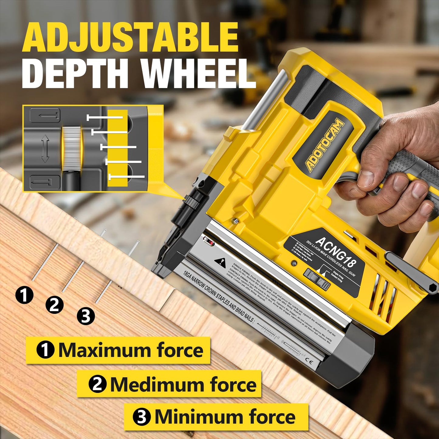 Cordless 2" Brad Nailer Compatible with DeWalt 20V Battery(No Battery), 2 in 1 Electric Nail Gun/Staple Gun,18GA Nail Gun Battery Powered with 1000 Nails/Staples for Woodworking & Home Improvement