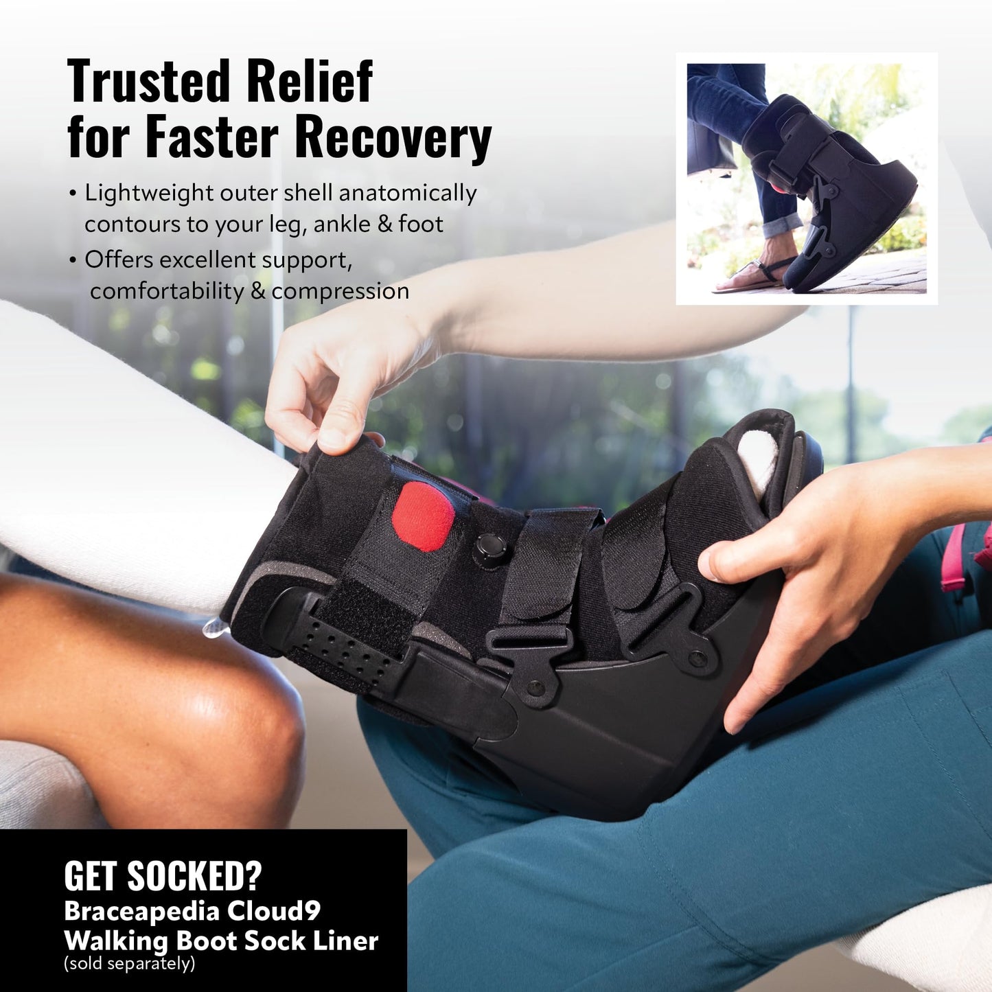 Braceapedia Rapid Recover Short Walking Boot, Fracture Boot, Medical Grade Fracture Foot & Ankle Support Brace Adjustable Air Pump, Sprain & Injury Recovery, Post Op Shoe, For Injured Foot, Large, Black