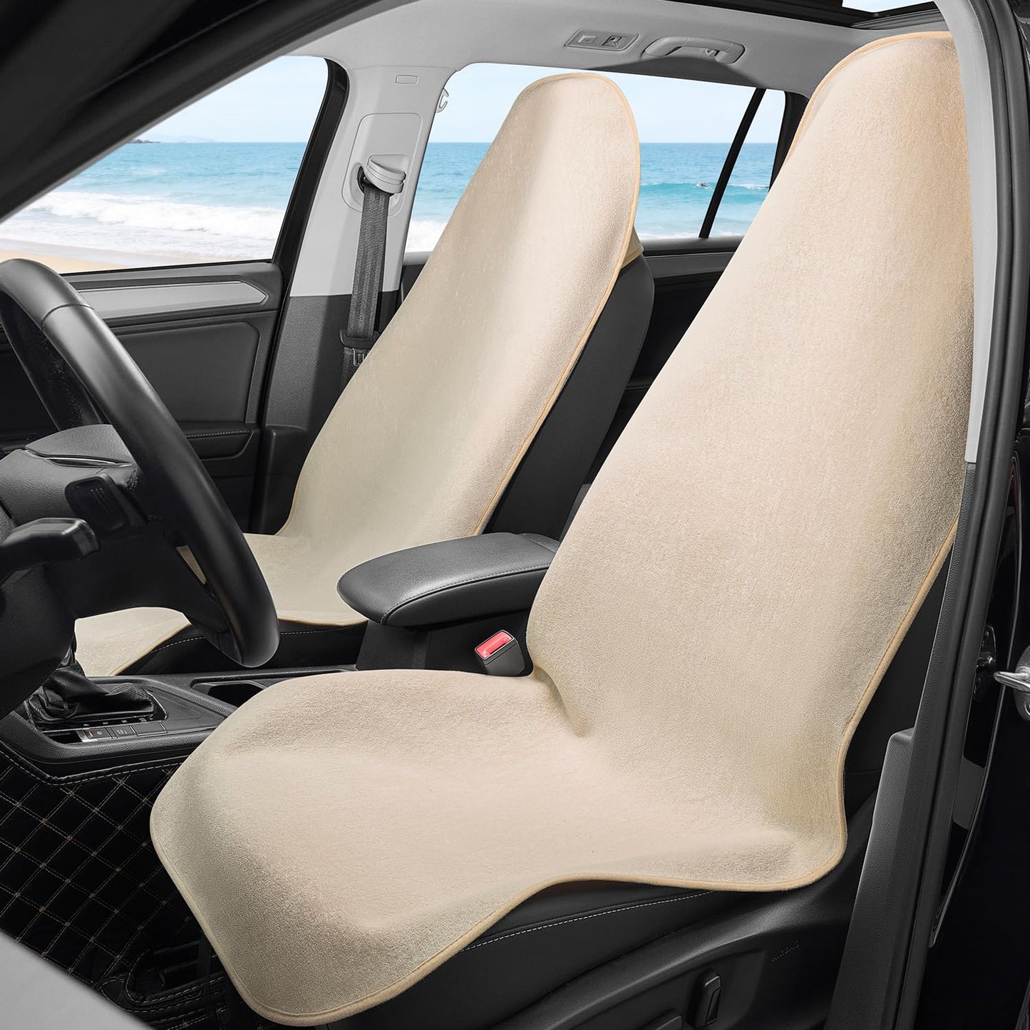 COLINOO Waterproof Car Seat Cover Universial Fits Car Sweat Towel for Trucks SUV Car Seat Protector Beige 2 Pieces