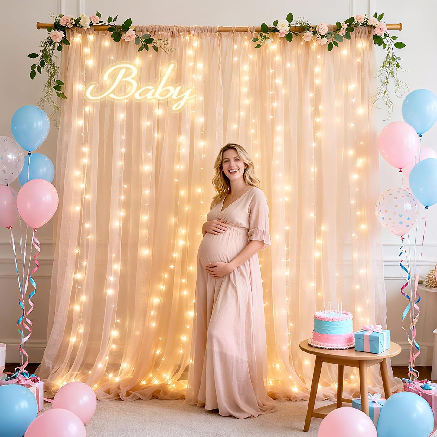Ledido 1010ft 300LED Decoration(2 510ft)White White Tulle Backdrop Curtains with Lights String - Fairy Lights Sheer
