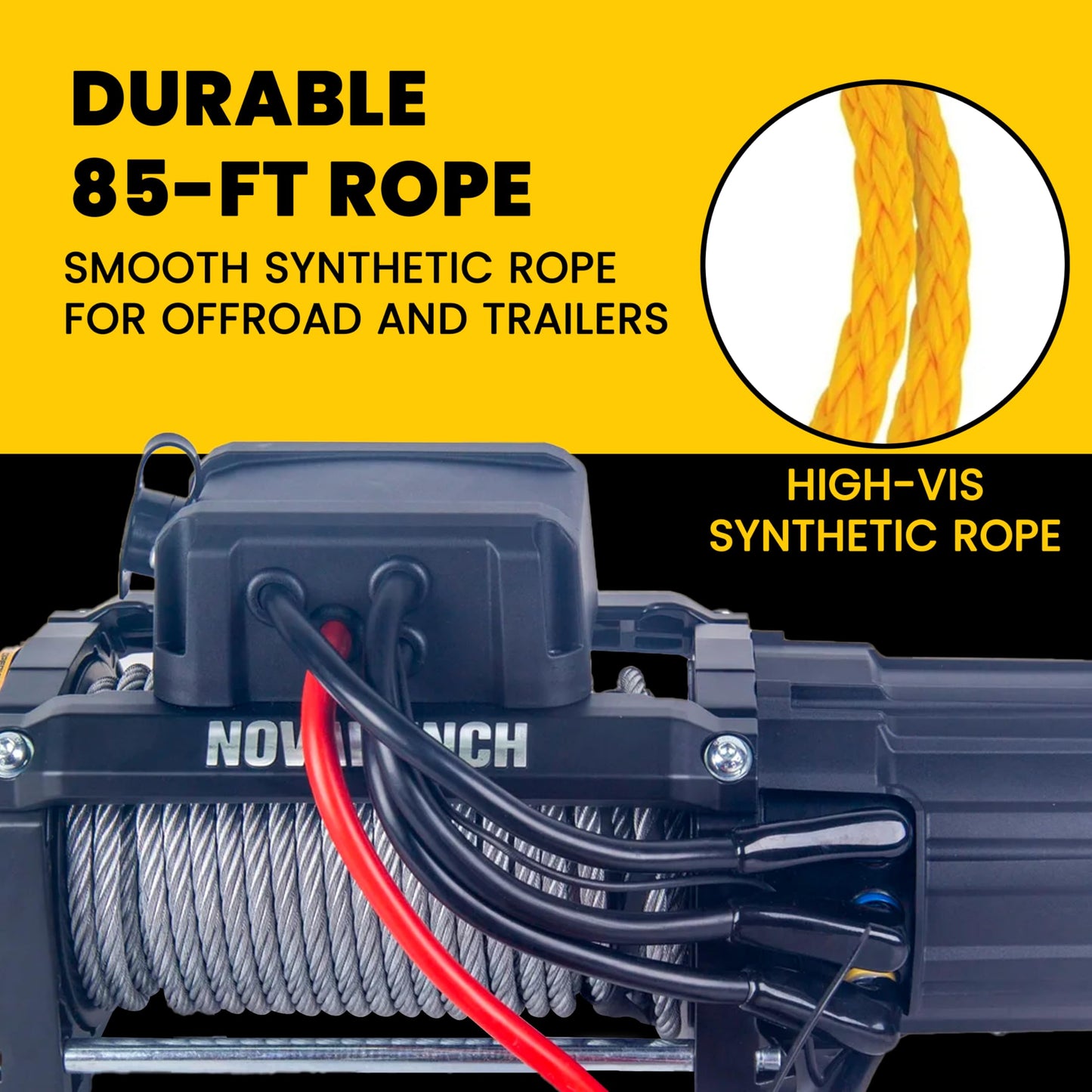 Novawinch Stinger 12000 lbs Electric Winch 12V - 12000 lb Synthetic Rope Motor Winch for Offroad, Truck, SUV, Trailer, Boat, ATV - Heavy Duty Vehicle Recovery System with 85 ft Synthetic Rope & Hook
