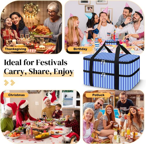 Coobiiya Insulated Casserole Carrier - Thermal Lunch Bag Keeps Food Hot or Cold | Fits 9" x 13" Dish