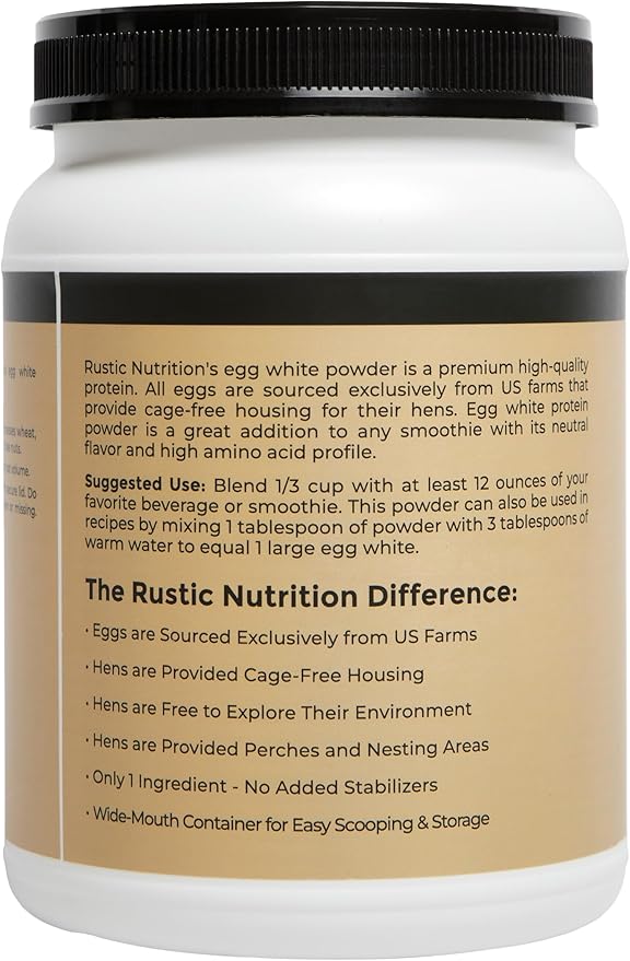 Cage-Free Egg White Protein Powder, USA-Sourced, 21g Protein, 0g Fat, 0g Sugar, 0g Cholesterol (Unflavored, 24 Oz)