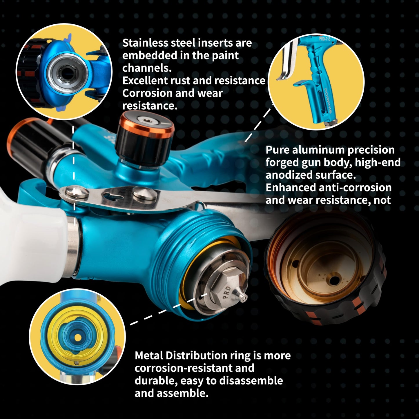 PORPHIS HVLP Automotive Refinishing Spray Gun PRD-716 1.3mm Nozzle Paint Spray Gun, Blue