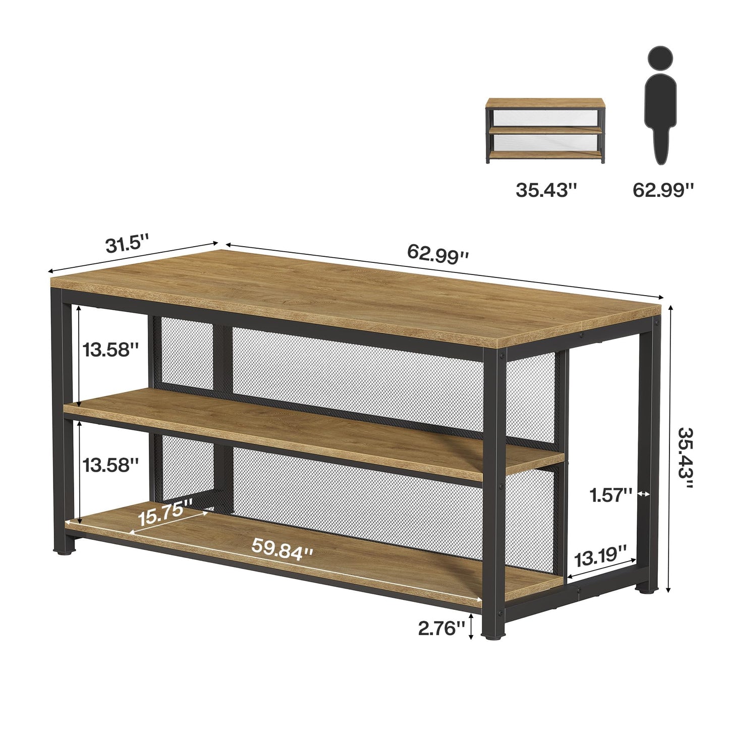 Tribesigns 63" Kitchen Island, Industrial Bar Table with Storage Shelves & Seating, Modern Farmhouse High Top Kitchen Dining Table with Metal Frame for Kitchen, Dining Room, Living Room, Bistro