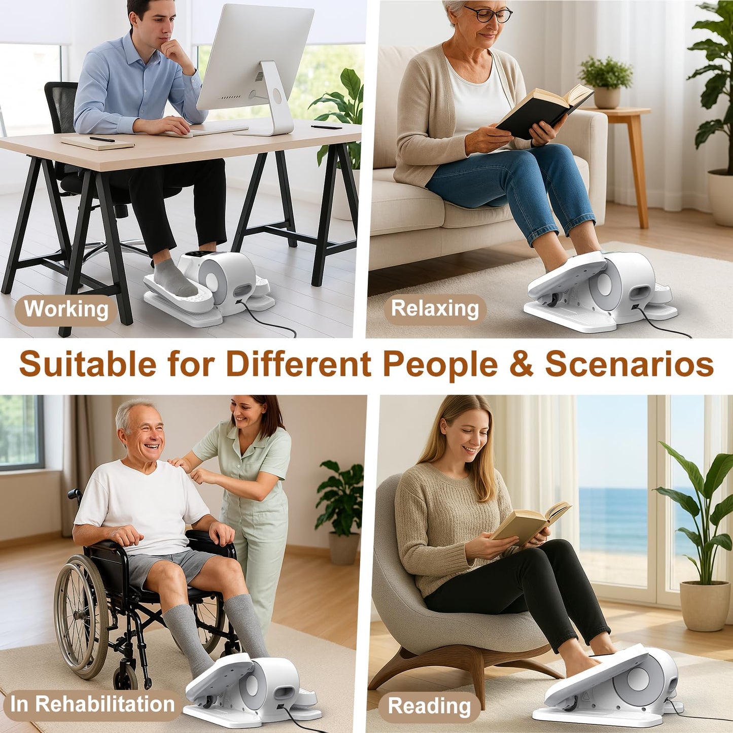 VIVURN® 028 Under Desk Elliptical 12 Speed 5 Modes Motorized Leg Exerciser While Sitting for Seniors As Seen on TV Low Impact Electric Pedal Exerciser with Non-Slip Mat Quiet for Home and Office