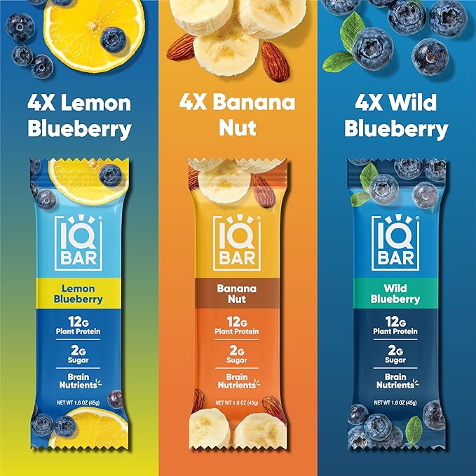 IQBAR Brain and Body Plant Protein Bars - Fruit Lovers Variety - 12-Count Low Carb - Gluten Free, High Fiber, Vegan Snacks - Low Sugar Meal Replacement