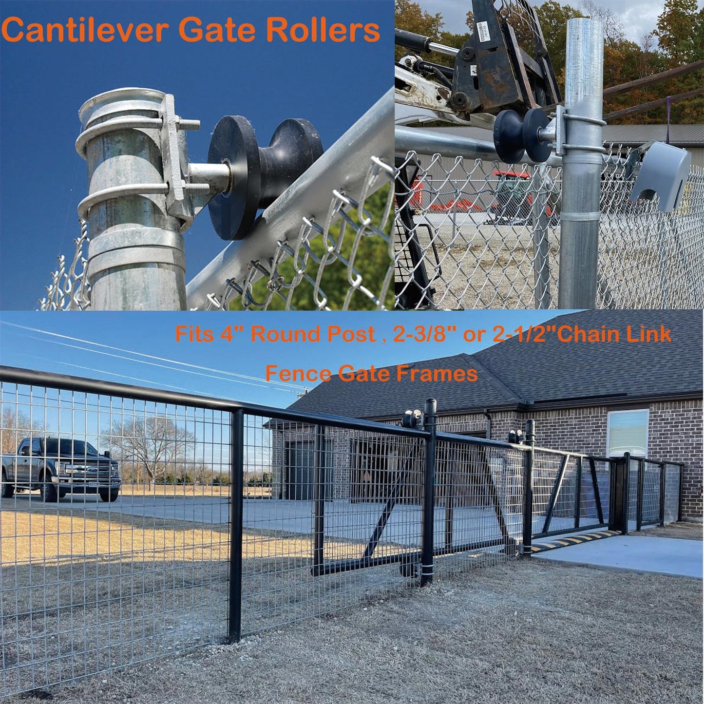 Sliding gate Rollers,Cantilever Gate Rollers,Nylon Gate Rollers for 4" Round Post,2-3/8" or 2-1/2" Chain Link Fence Gate Frames -Pack of 2