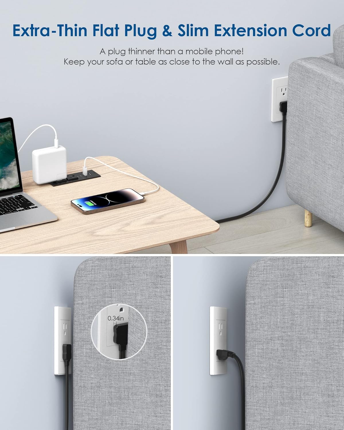 Jgstkcity 30W Outlet,2 4 Strip,3FT Recessed Power Strip USB C,Furniture Flush Mount Desk Outlets USB Ports,Recessed