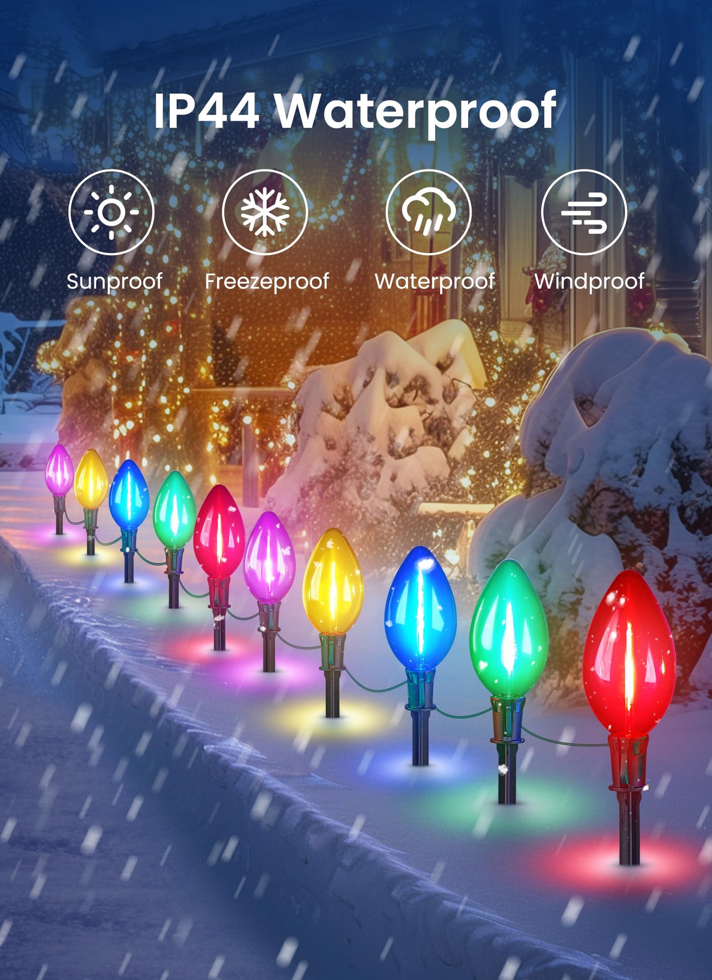 Minetom C9 Christmas Pathway Lights - 13.5ft 10 LED String Lights with 10 Stakes, Waterproof, Multicolor, Model GY-C-50.6-U-B1