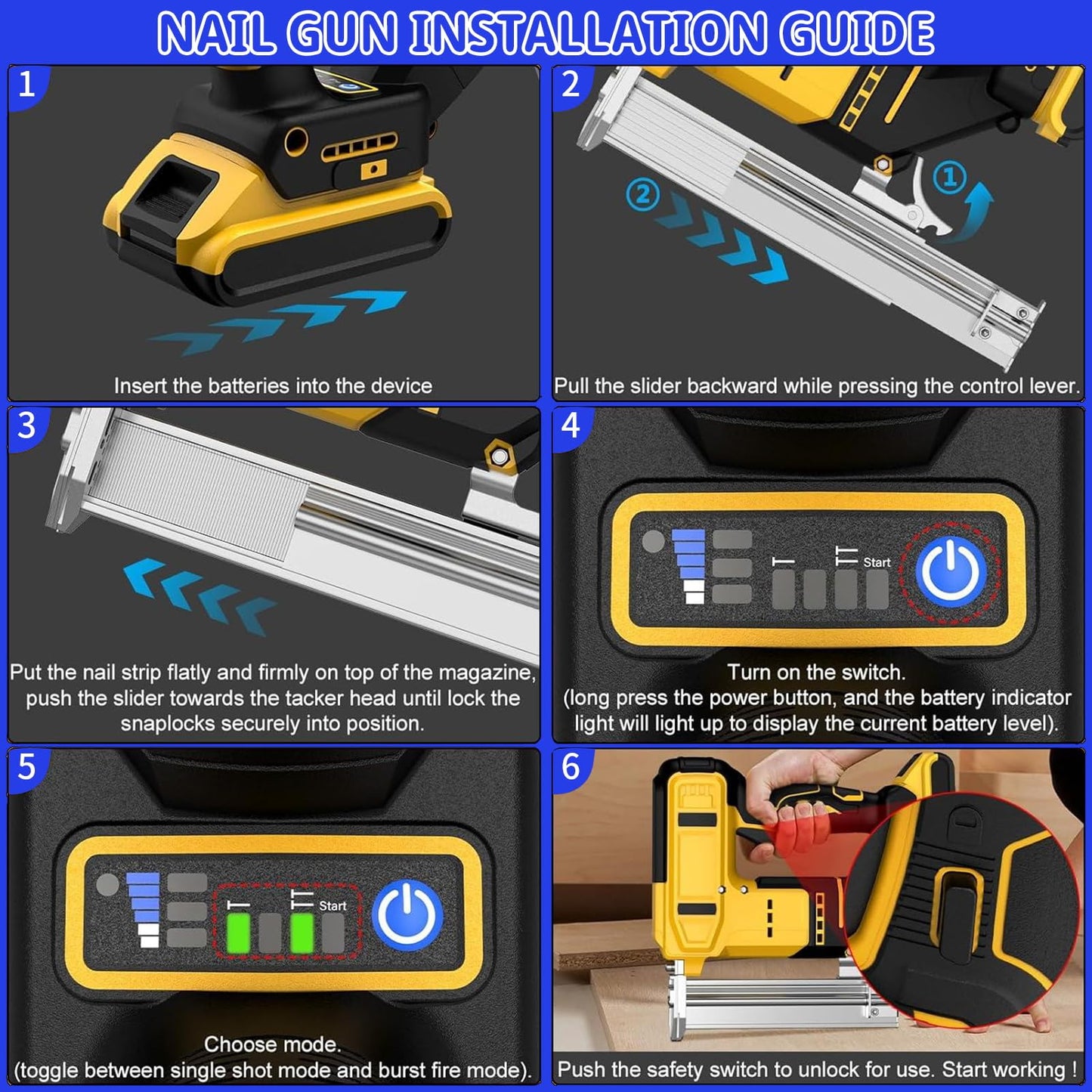 18 Gauge Cordless Brad Nailer for Dewalt 20V MAX Battery, 2 in 1 Electric Nail Gun/Staple Gun with 1000 Nails, Battery Powered Electric Nail Gun for Home Improvement, Woodworking, DIY(No Battery)