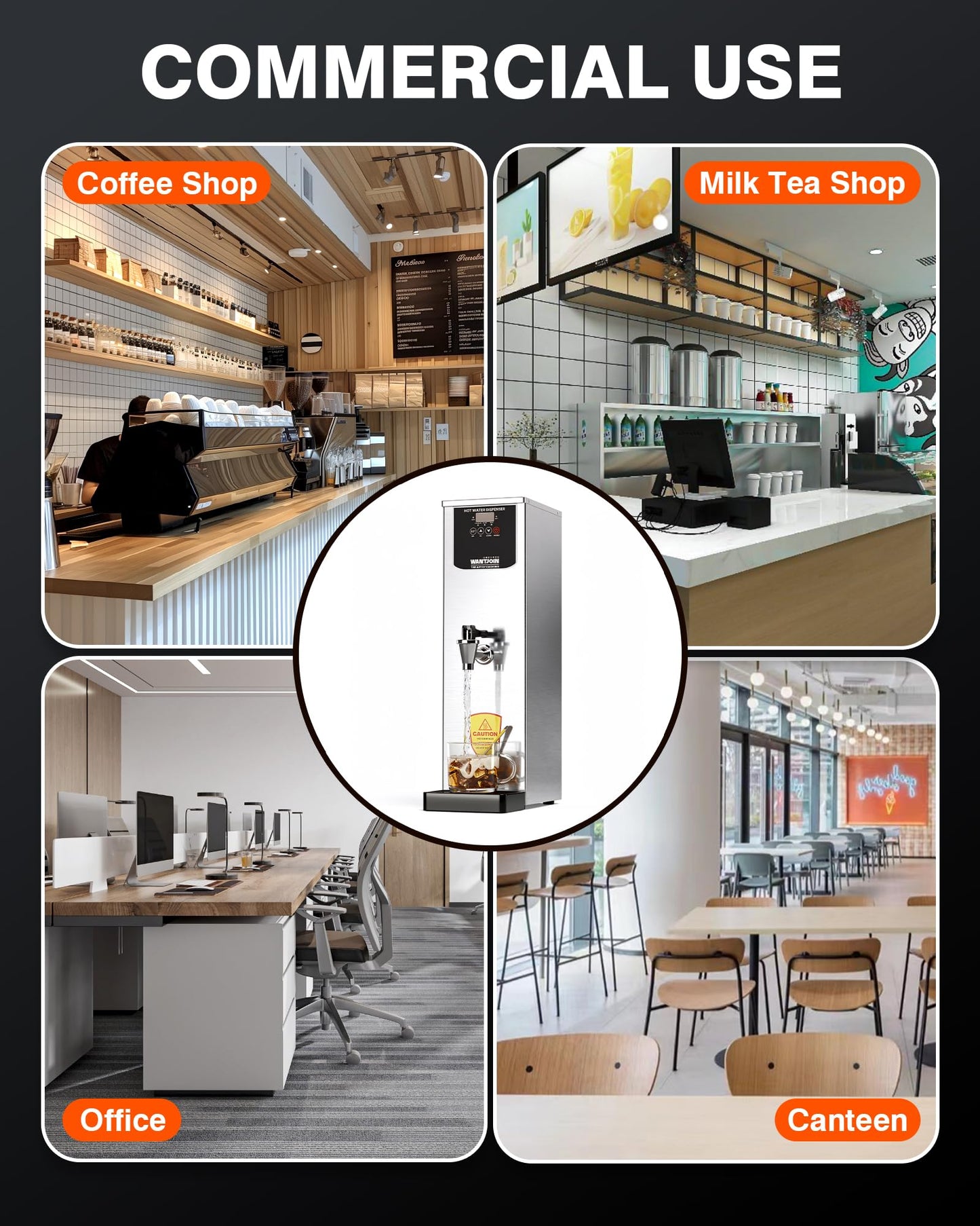 WantJoin Hot Water Dispenser - Commercial Water Boiler 35L(9.2 GAL)/H Step-Heating Adjustable Temperature Control 32°F - 212°F for Coffee Boba Tea Shop Office, Silver