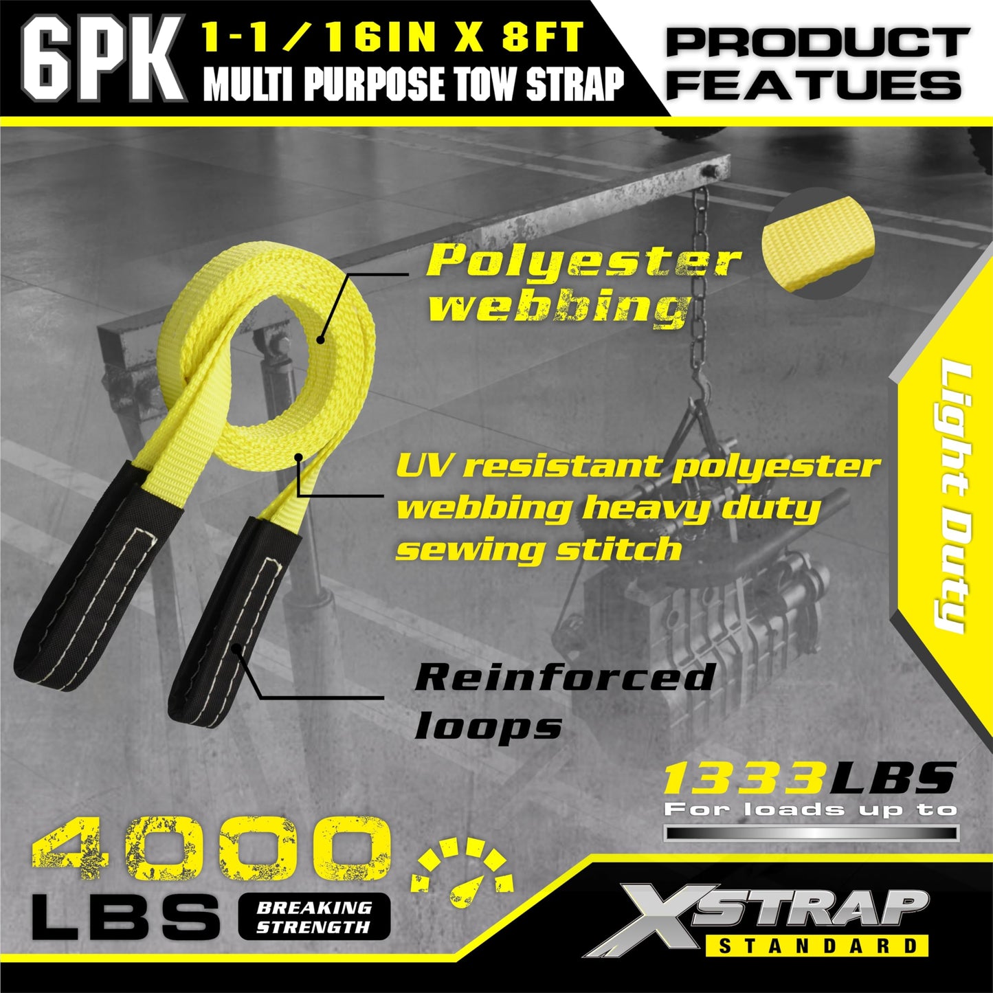 XSTRAP STANDARD 6PK 1" x8' Lift Sling Web Strap/Wear Guard End, 4,000 lbs Break Strength Lifting Straps with 2 Reinforced Loops for Tree Saver Lifting Furniture Appliances Machine