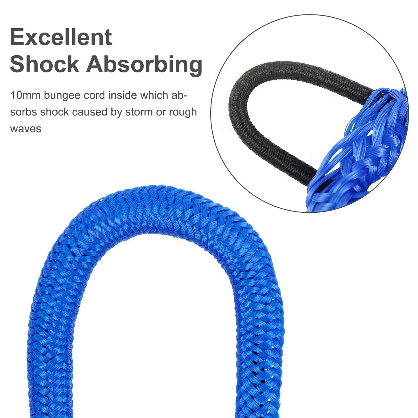 Bungee Dock Lines - Boat Accessories - 4 Feet Shock Cords Docking Rope Mooring Rope for PWC,Jet ski,Pontoon,Kayak,Canoe,Power Boat,Watercraft (Blue)