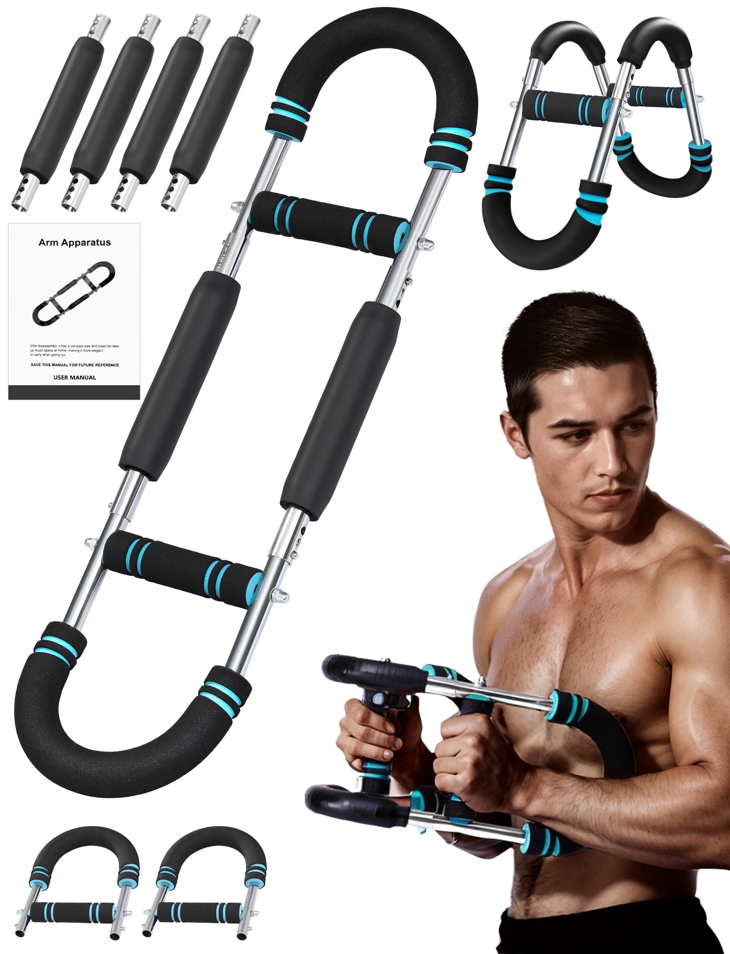 Vivixin Adjustable Twister Arm Trainer, 4 Spring Chest Workout and Arm Exerciser with 30-110 lbs Resistance for Men, Detachable Home Strength Training Fitness Equipment with Poster
