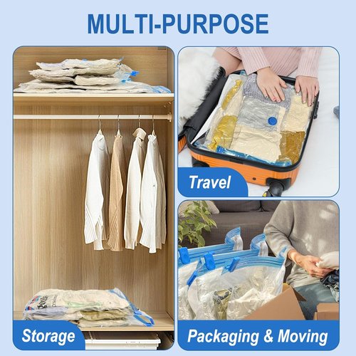 Fygrip Vacuum Storage Bags - Space-Saving Seal Bags with Hand Pump for Clothing & Travel | 10 Small Bags